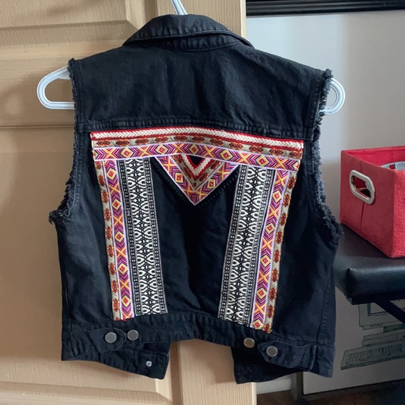 Black Jean Jacket Vest VINTAGE LOOK - Picture 3 of 3